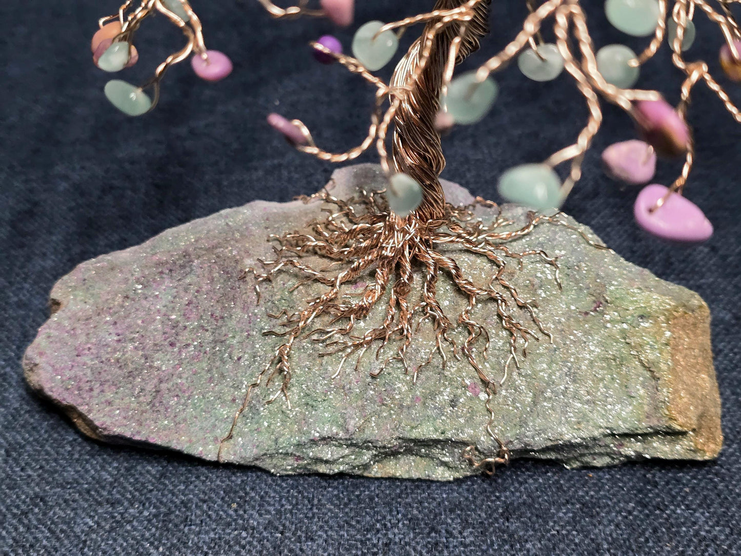 Green Moonstone & Phosphosiderite Gemstone Tree Sculpture Art