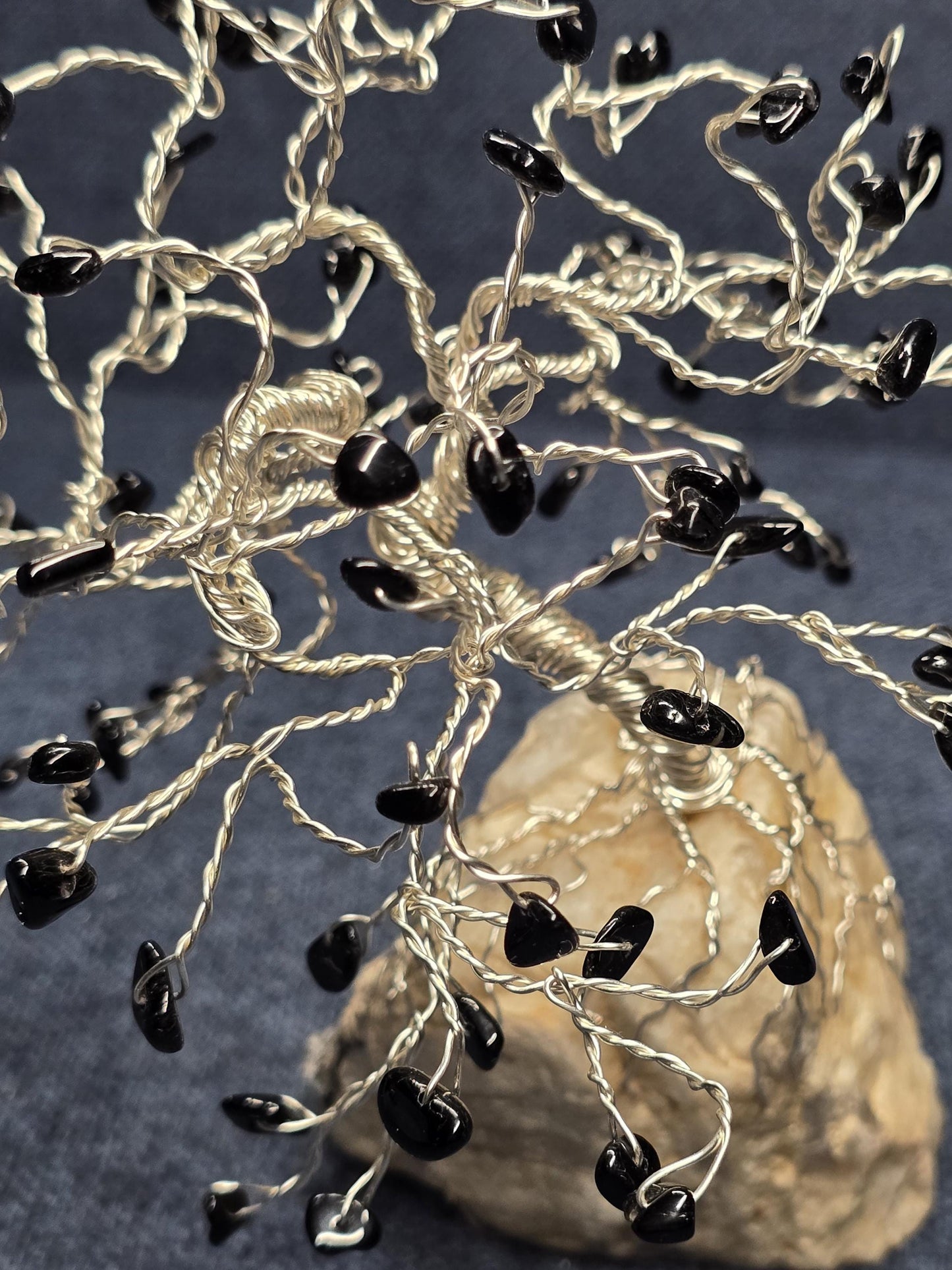 Black Tourmaline Bonsai Crystal Tree on Quartz Rock Base