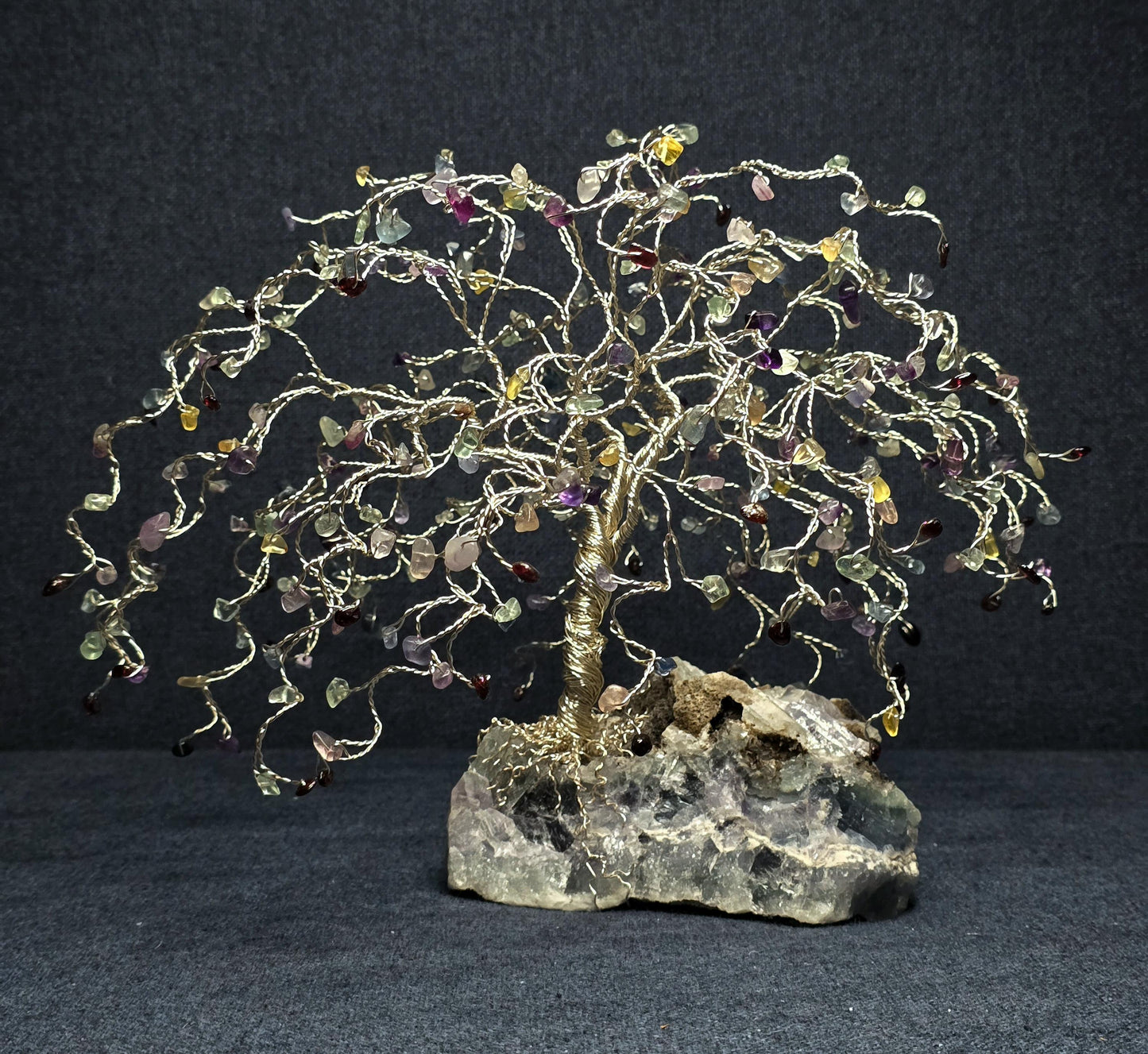 Fluorite Weeping Willow Crystal Tree on Raw Fluorite Base