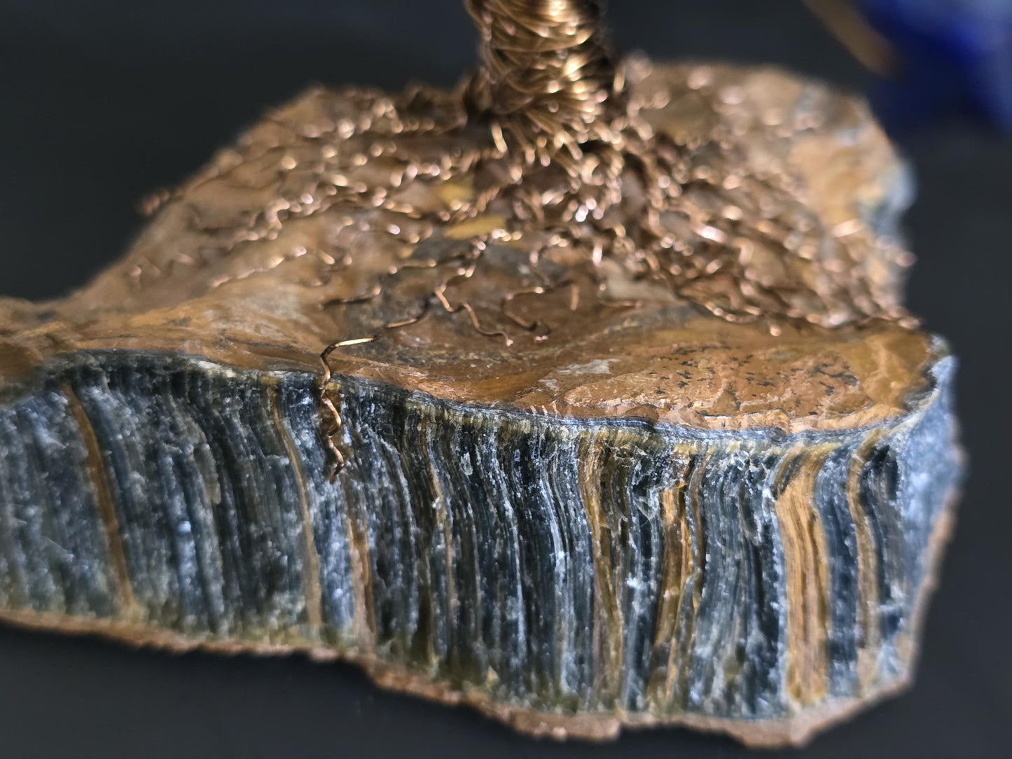 Large Lapis Lazuli Crystal Tree on Tigers Eye Rock Base