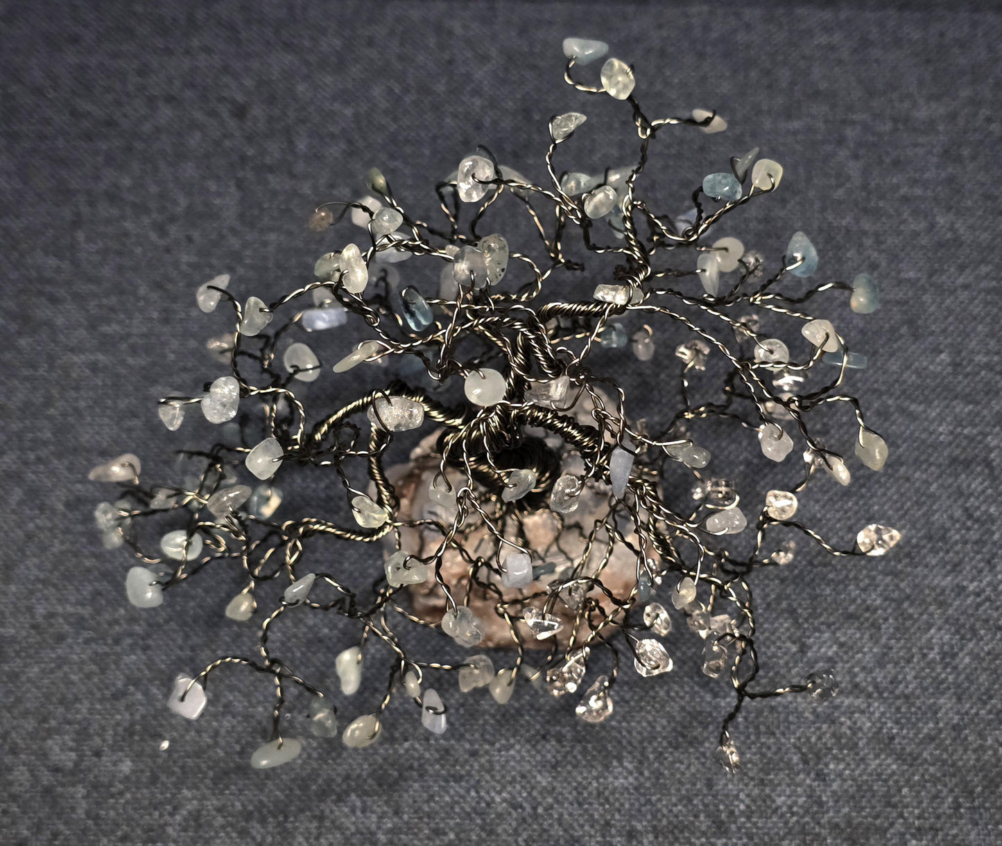 Aquamarine Bonsai Crystal Tree on Calcite Rock Base