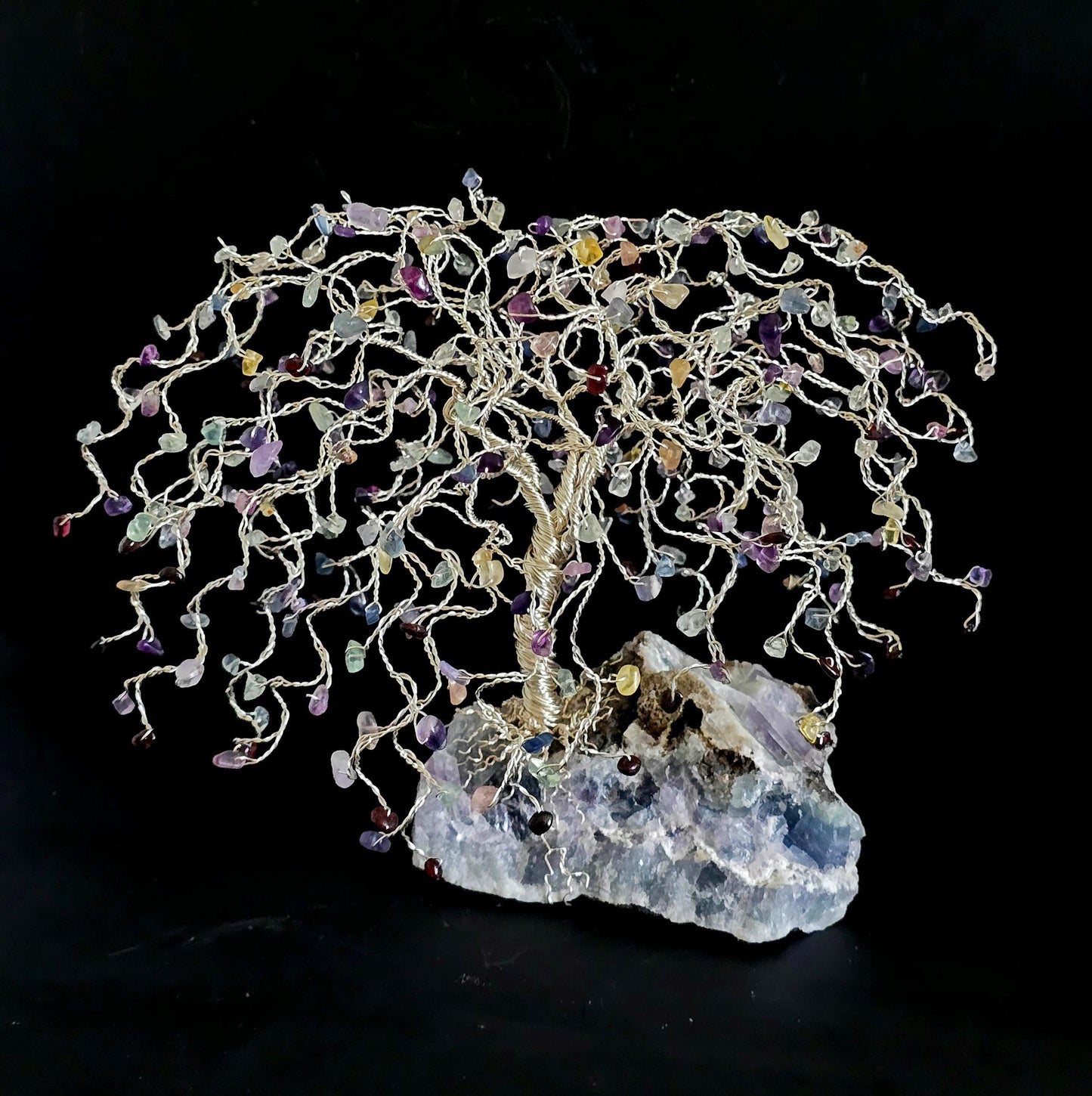 Fluorite Weeping Willow Crystal Tree on Raw Fluorite Base