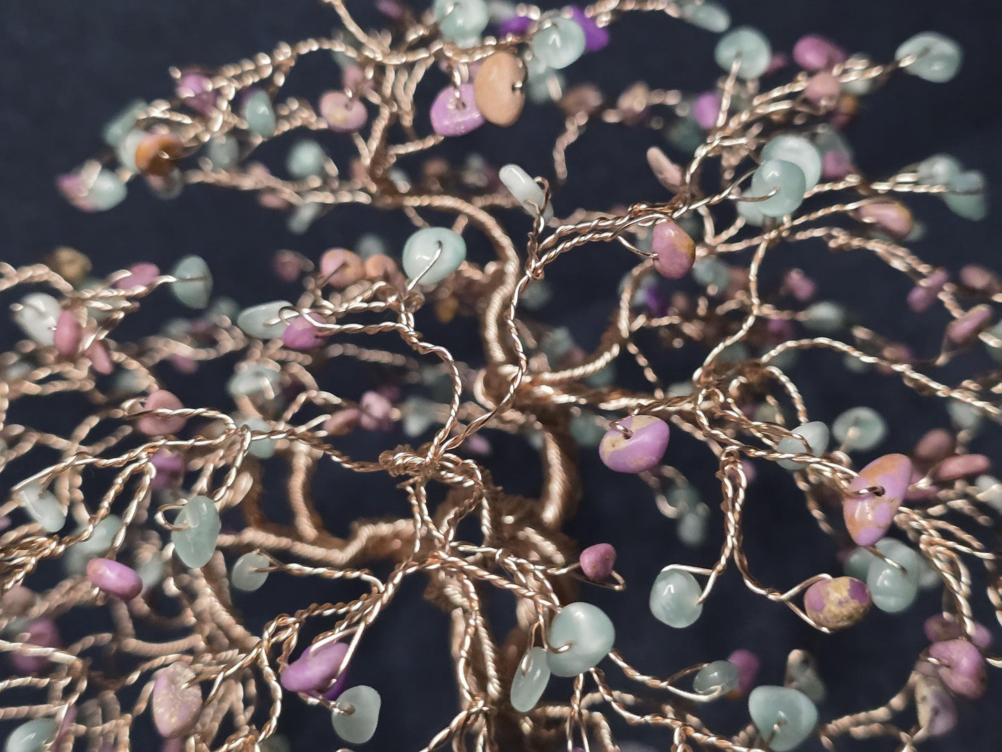 Green Moonstone & Phosphosiderite Gemstone Tree Sculpture Art