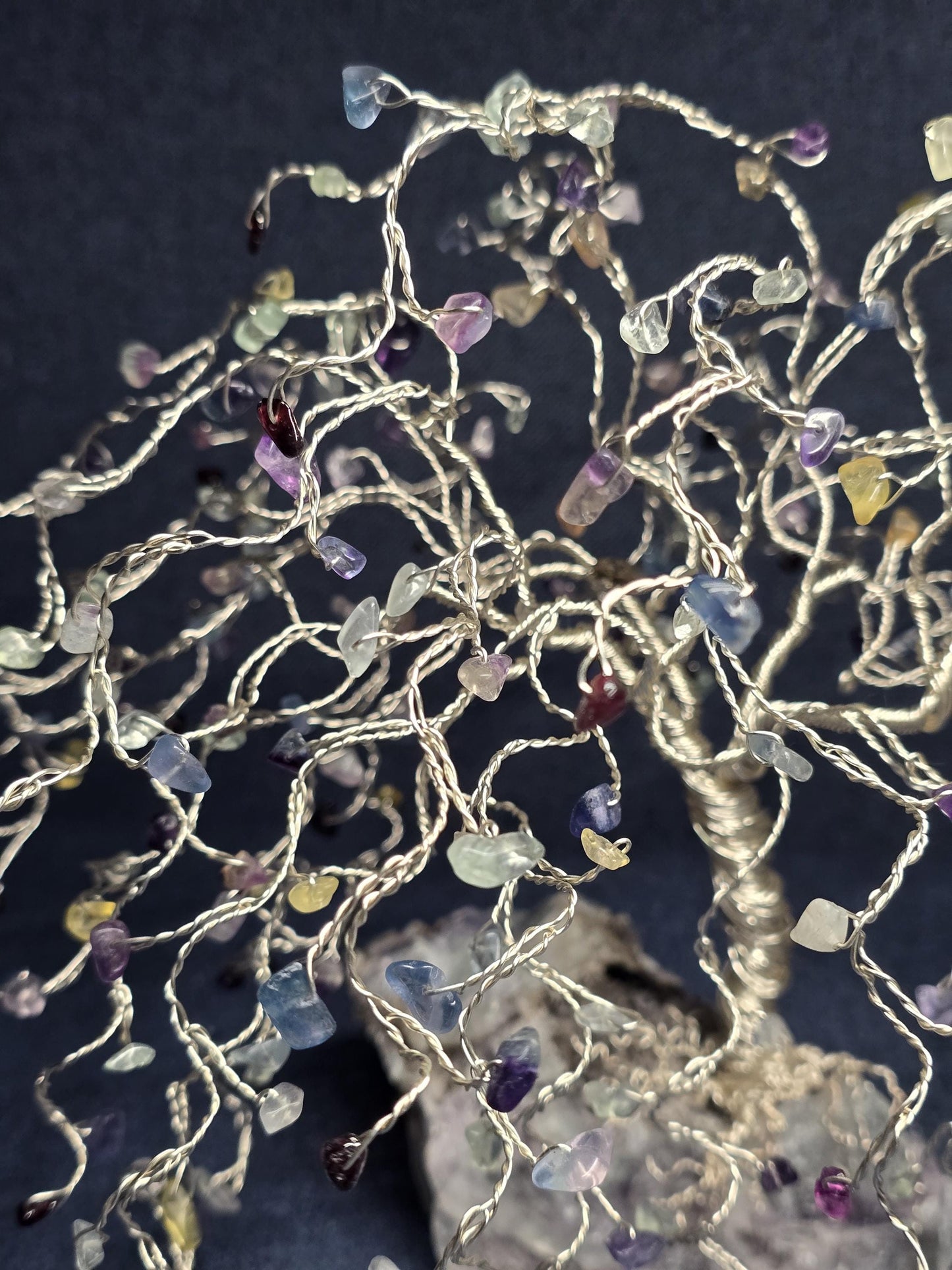 Fluorite Weeping Willow Crystal Tree on Raw Fluorite Base