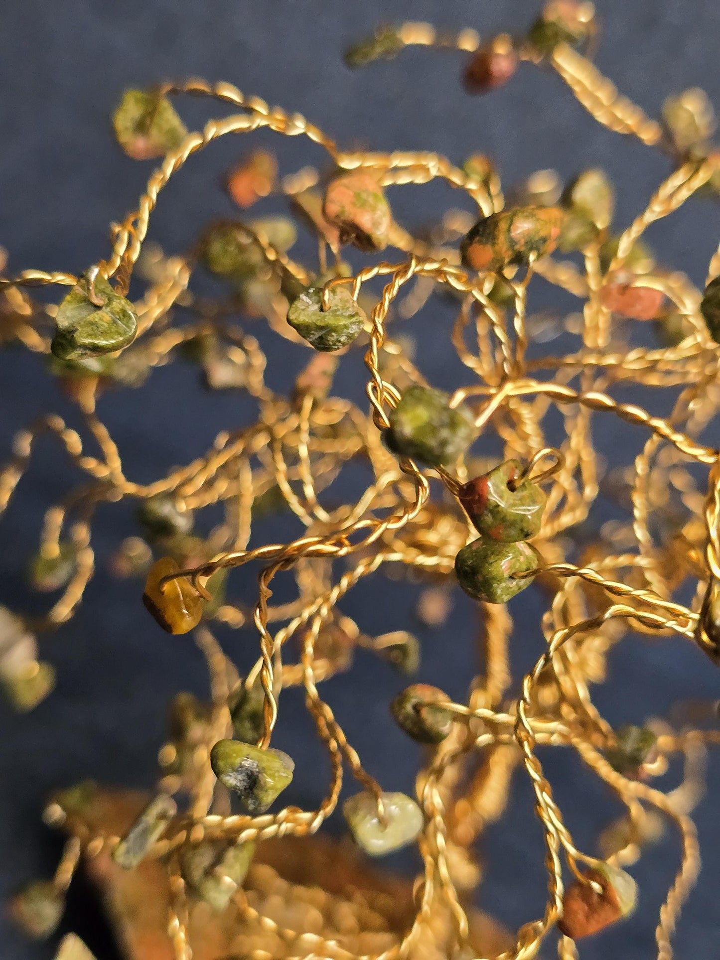 Weeping Willow Rose Gold Unakite Gem Tree on Unakite Rock Base