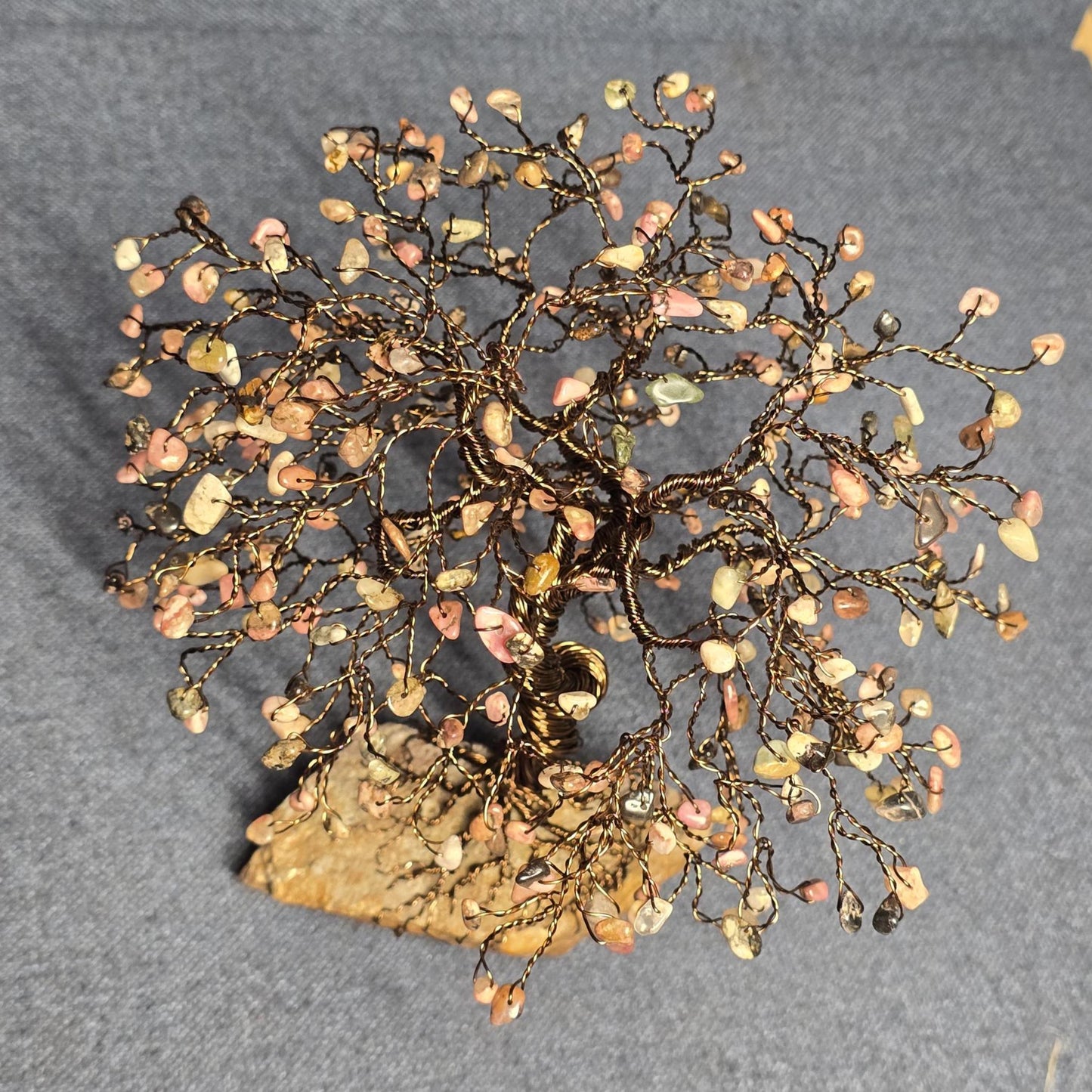 Large Rhodonite Gem Tree with Dark Bronze Wire, Handcrafted Wire Sculpture Art