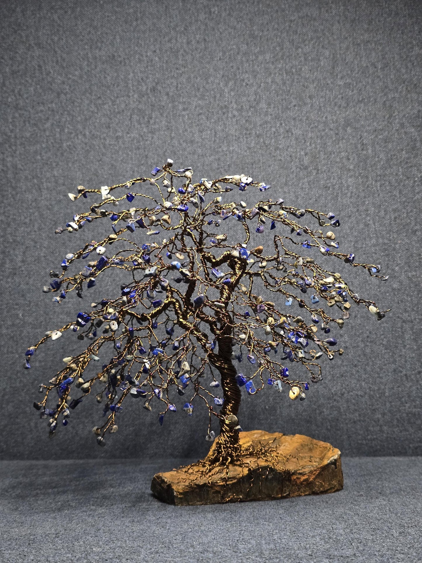 Large Lapis Lazuli Crystal Tree on Tigers Eye Rock Base