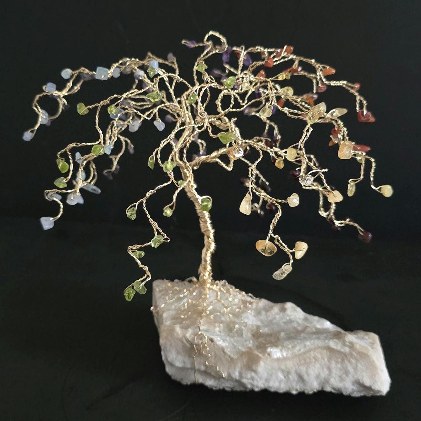 Chakra Willow Gemstone Tree on Quartz Rock Base