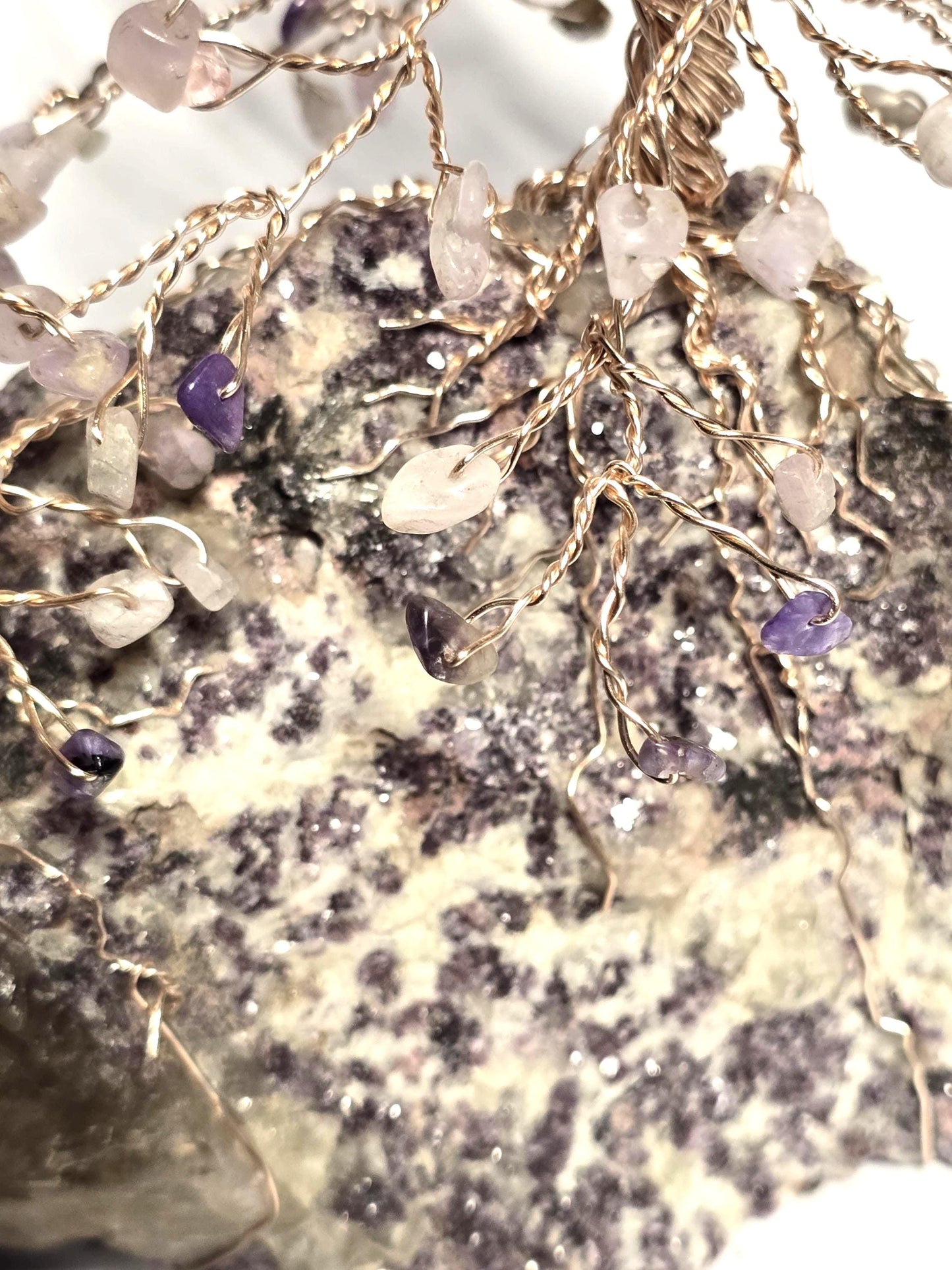 Kunzite & Charoite Wire Tree Sculpture Art