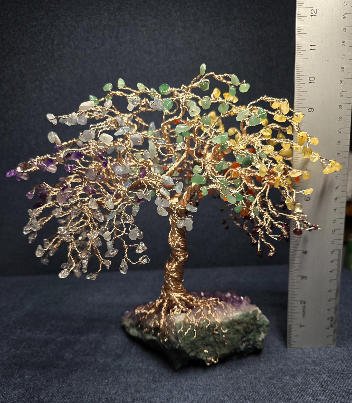 Large 7 Chakra Crystal Tree on Flashy Amethyst Rock Base