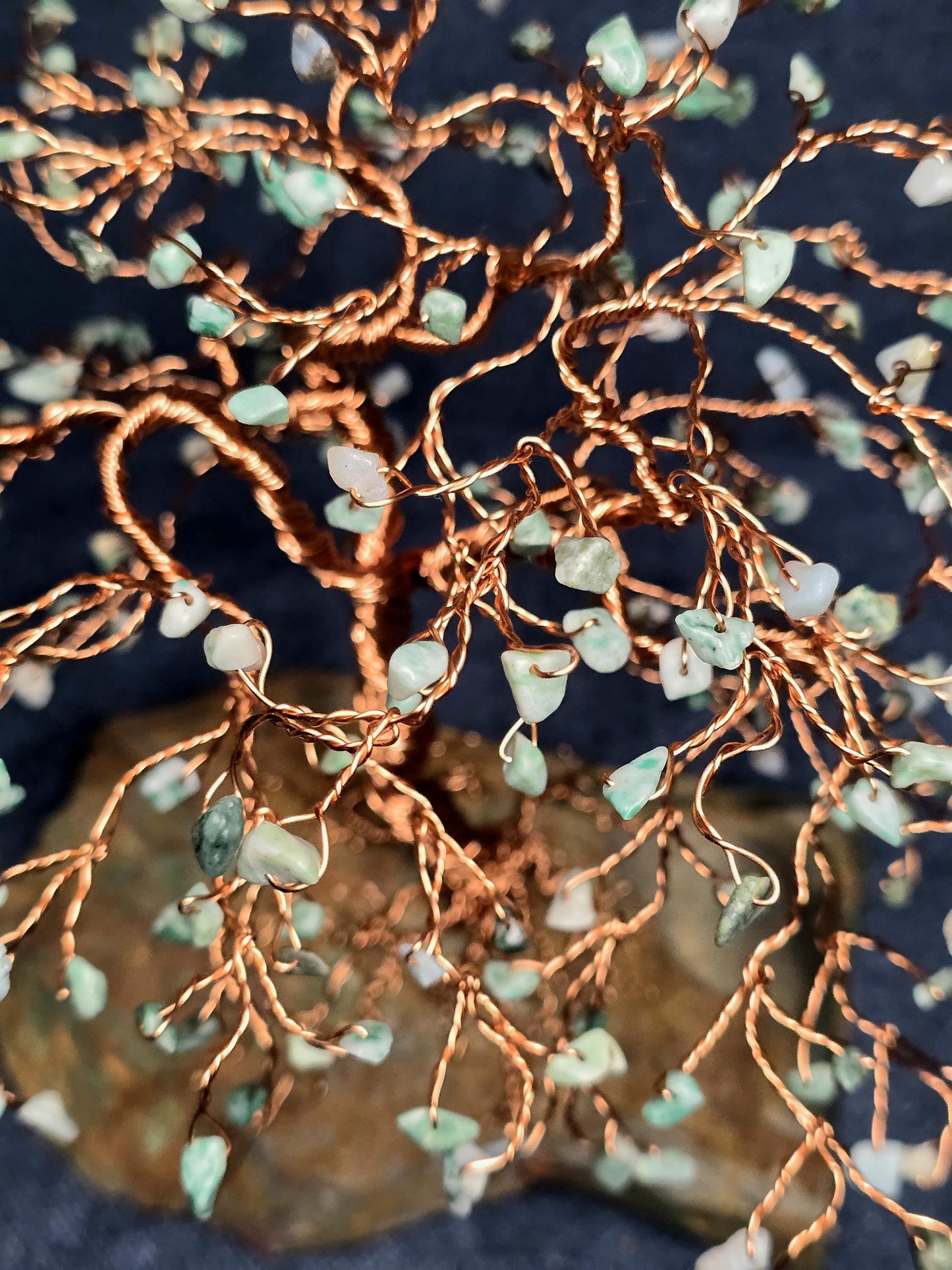 Green Jade Gem Tree on Chrysocolla Rock Base