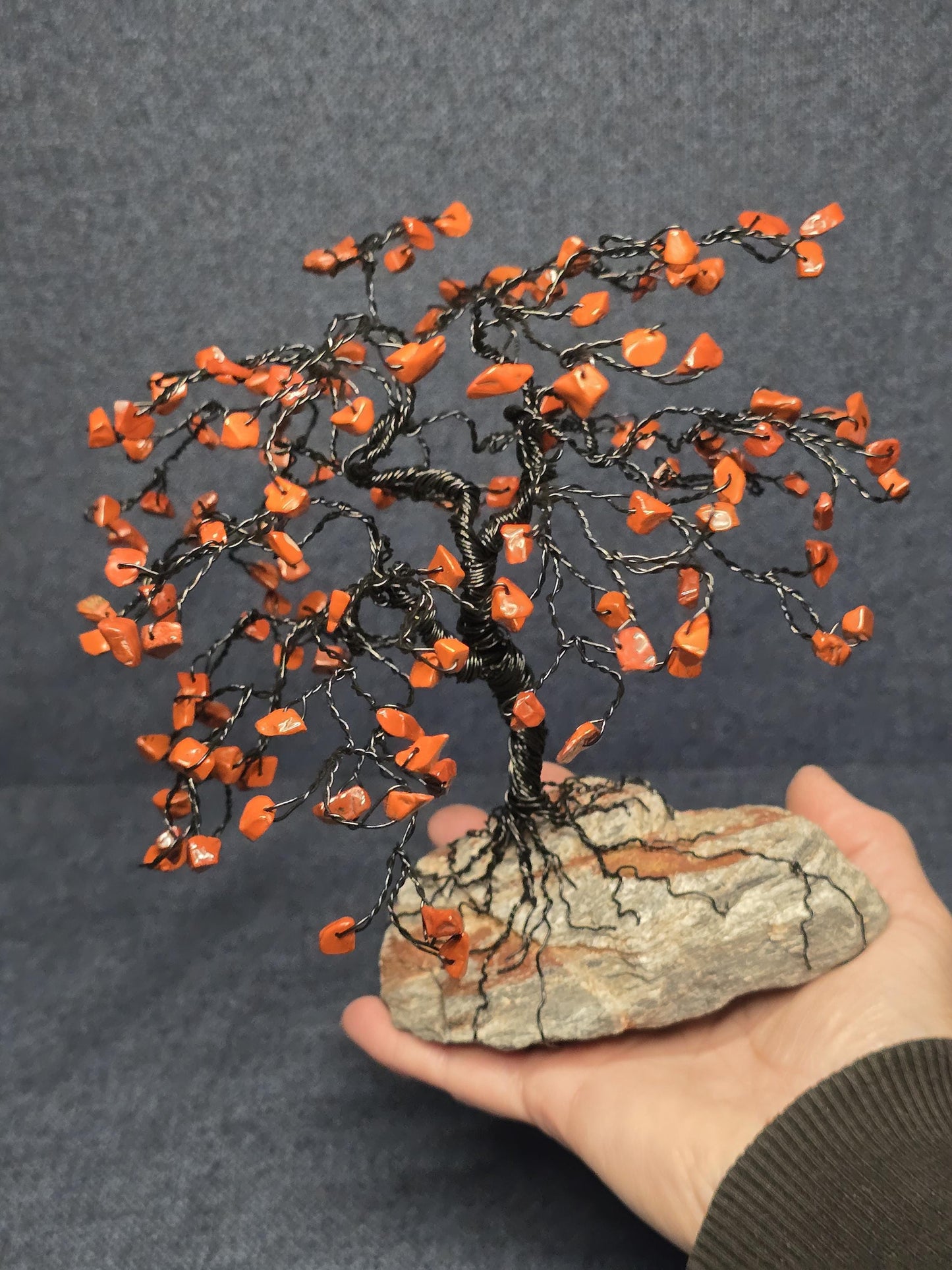 Red Jasper Bonsai Crystal Tree on Black Hills Rock Base