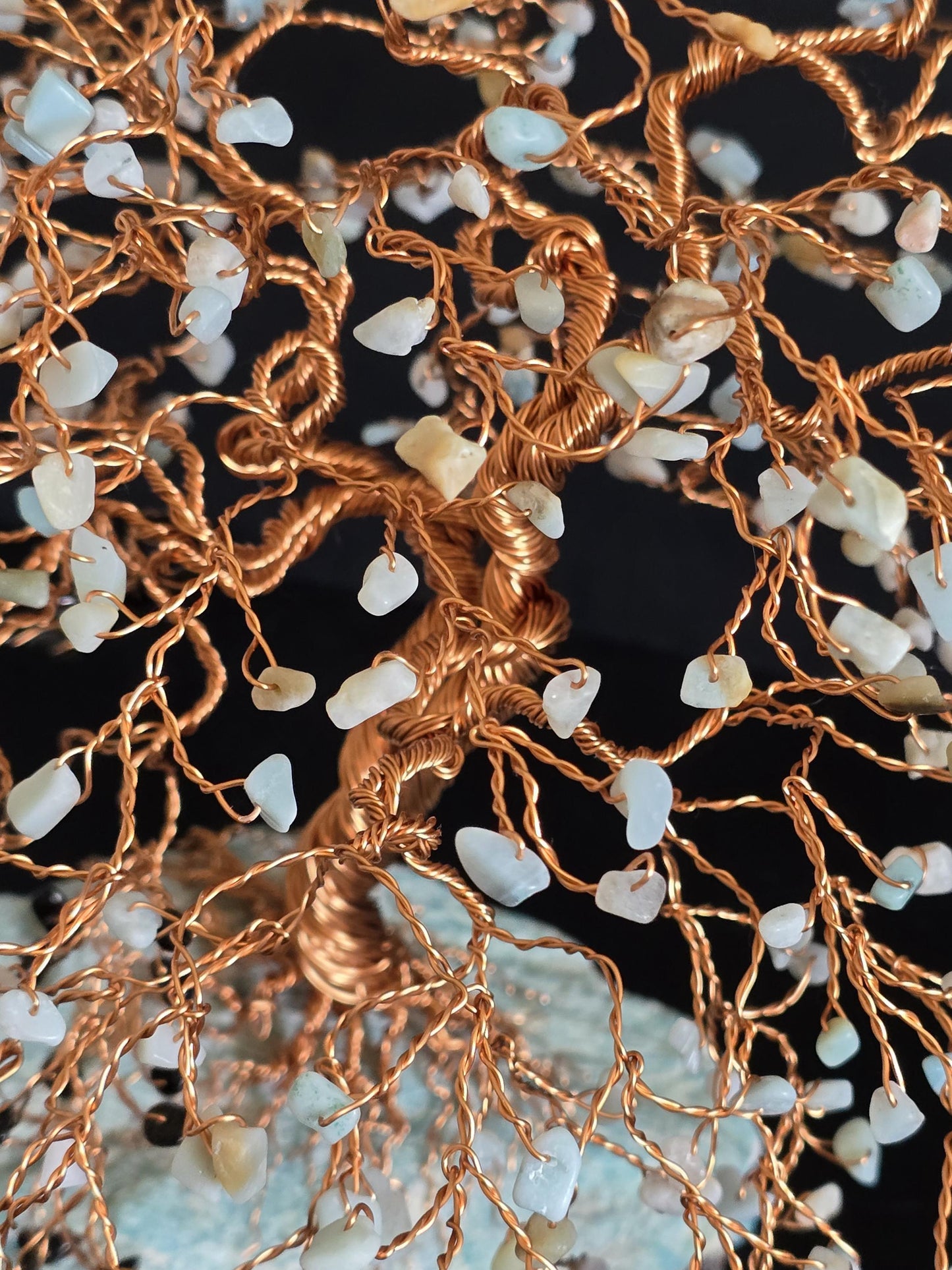 Amazonite & Black Tourmaline Crystal Tree Art Sculpture