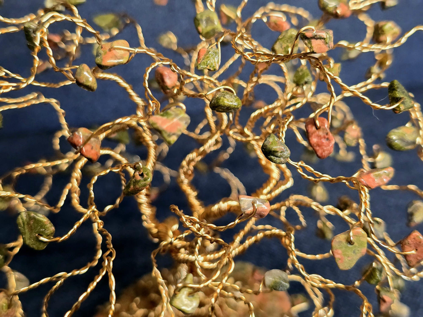 Weeping Willow Rose Gold Unakite Gem Tree on Unakite Rock Base