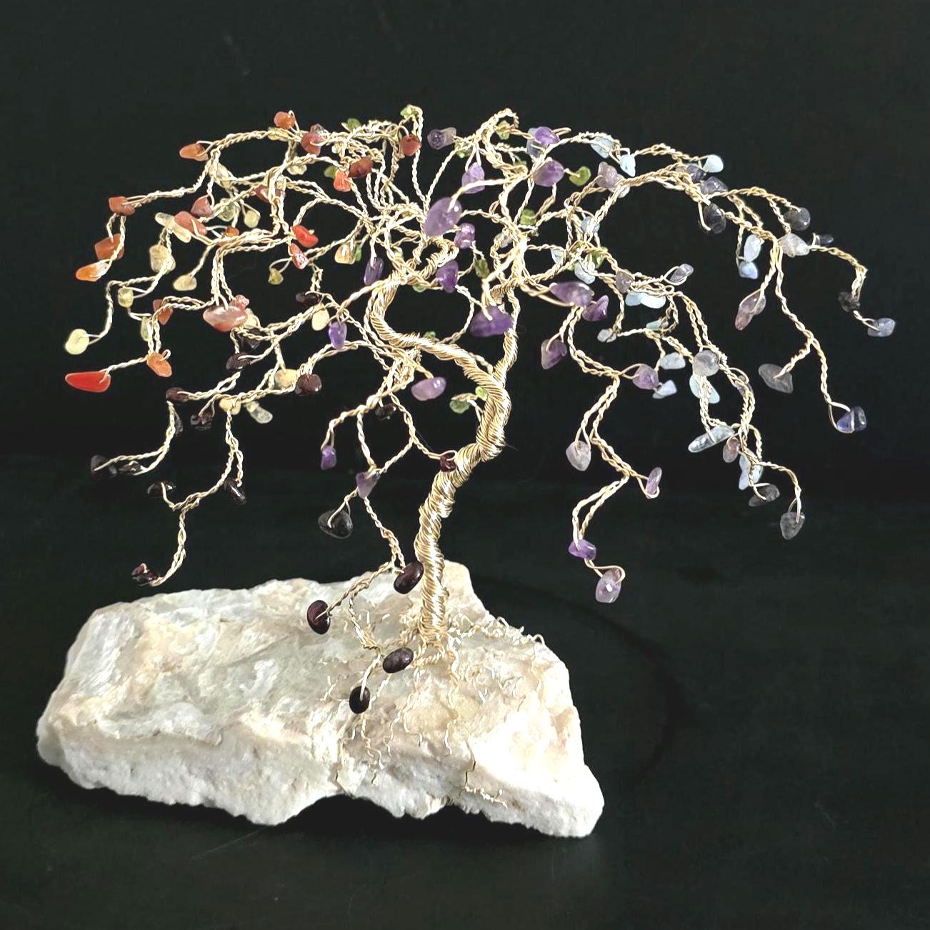 Chakra Willow Gemstone Tree on Quartz Rock Base