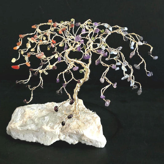 Chakra Willow Gemstone Tree on Quartz Rock Base