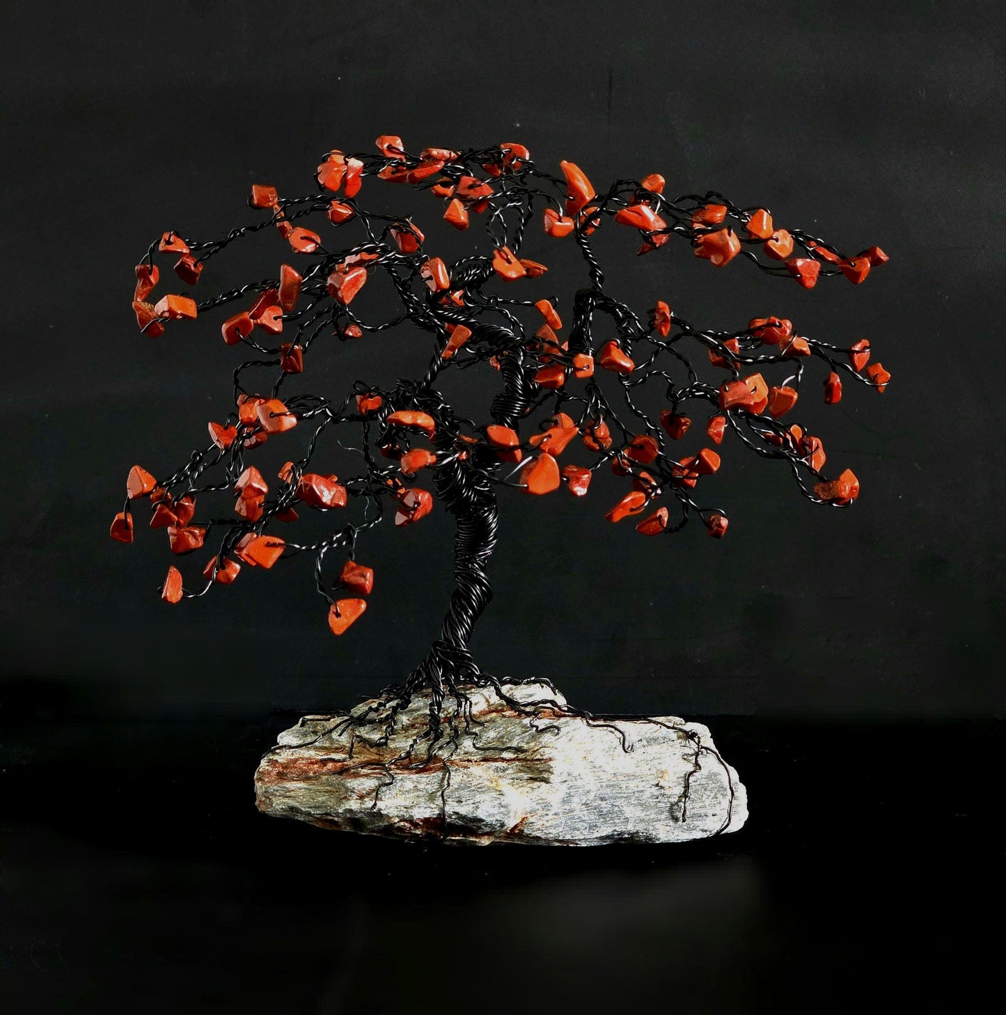 Red Jasper Bonsai Crystal Tree on Black Hills Rock Base