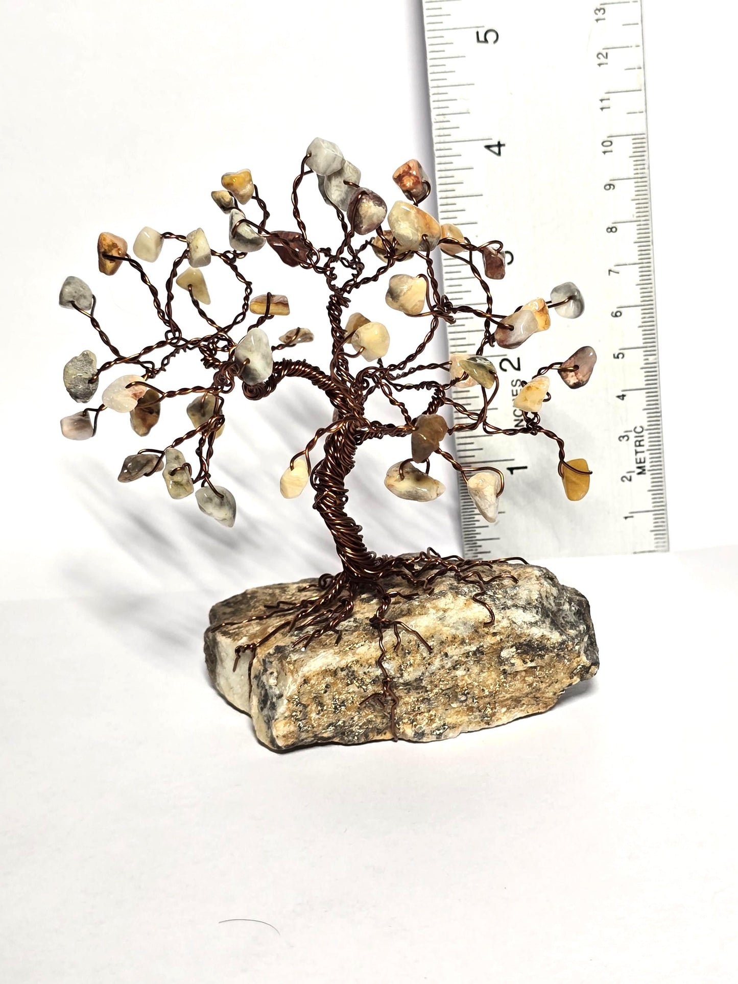 Mini Crazy Lace Agate Crystal Tree on Black Hills Rock Base