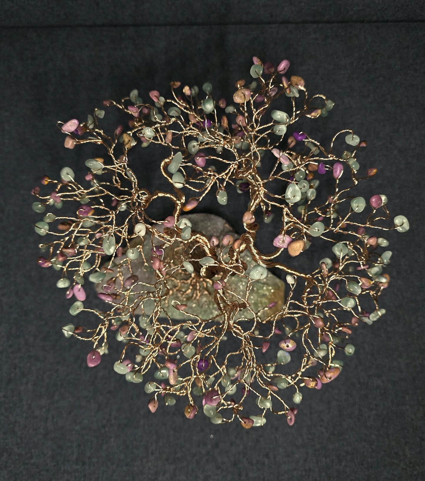 Green Moonstone & Phosphosiderite Gemstone Tree Sculpture Art