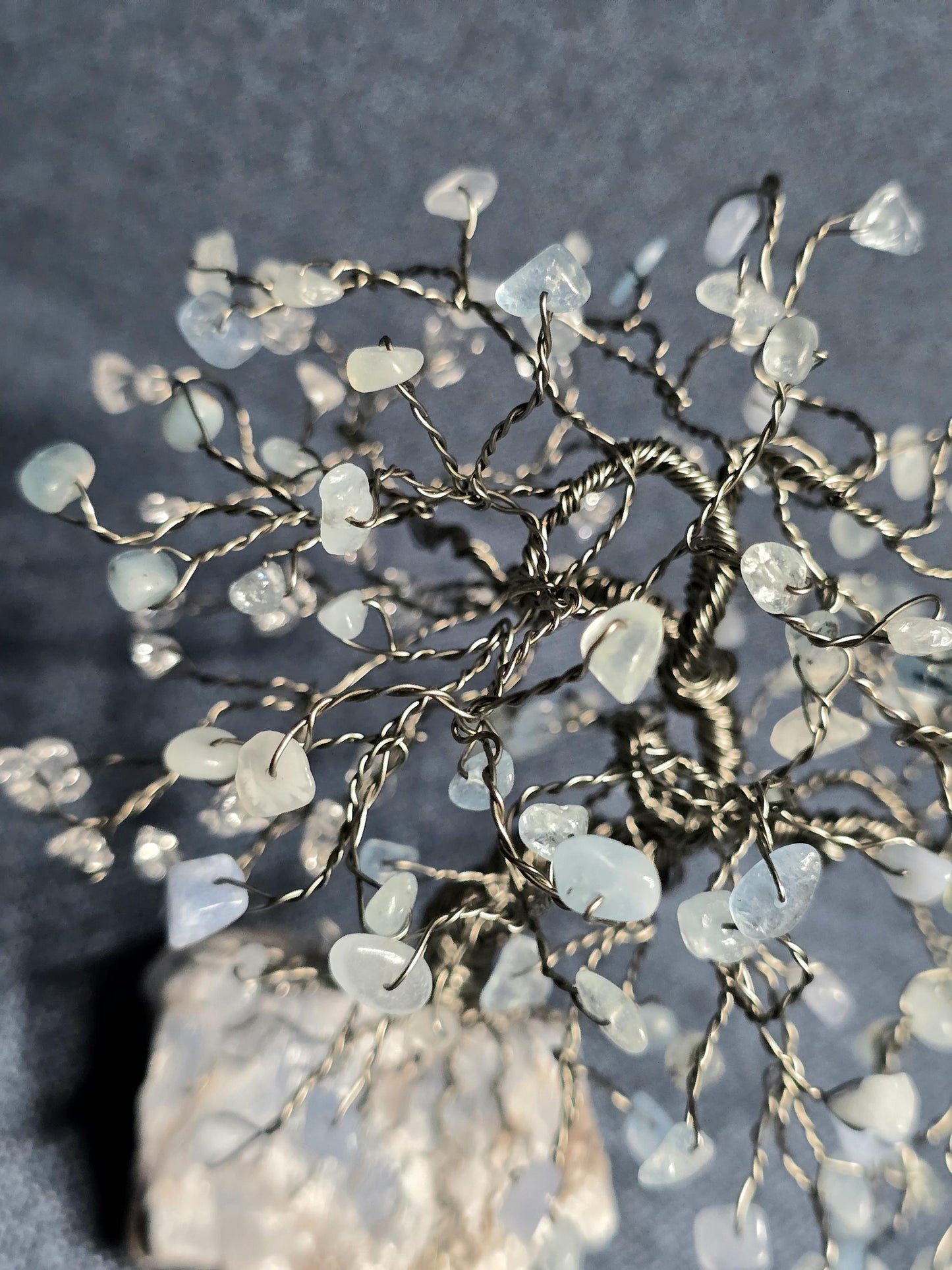 Aquamarine Bonsai Crystal Tree on Calcite Rock Base