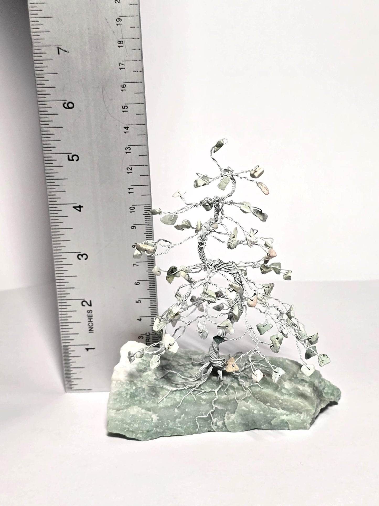 Multi Agate Mini Pine Gem Tree with White & Green Gems