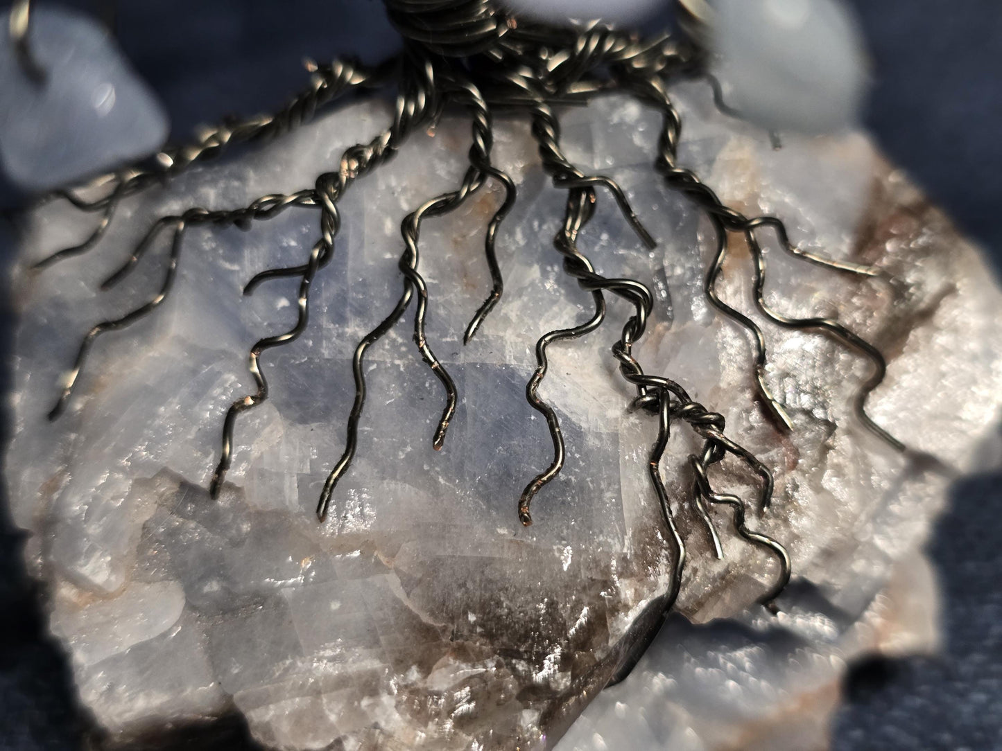 Aquamarine Bonsai Crystal Tree on Calcite Rock Base
