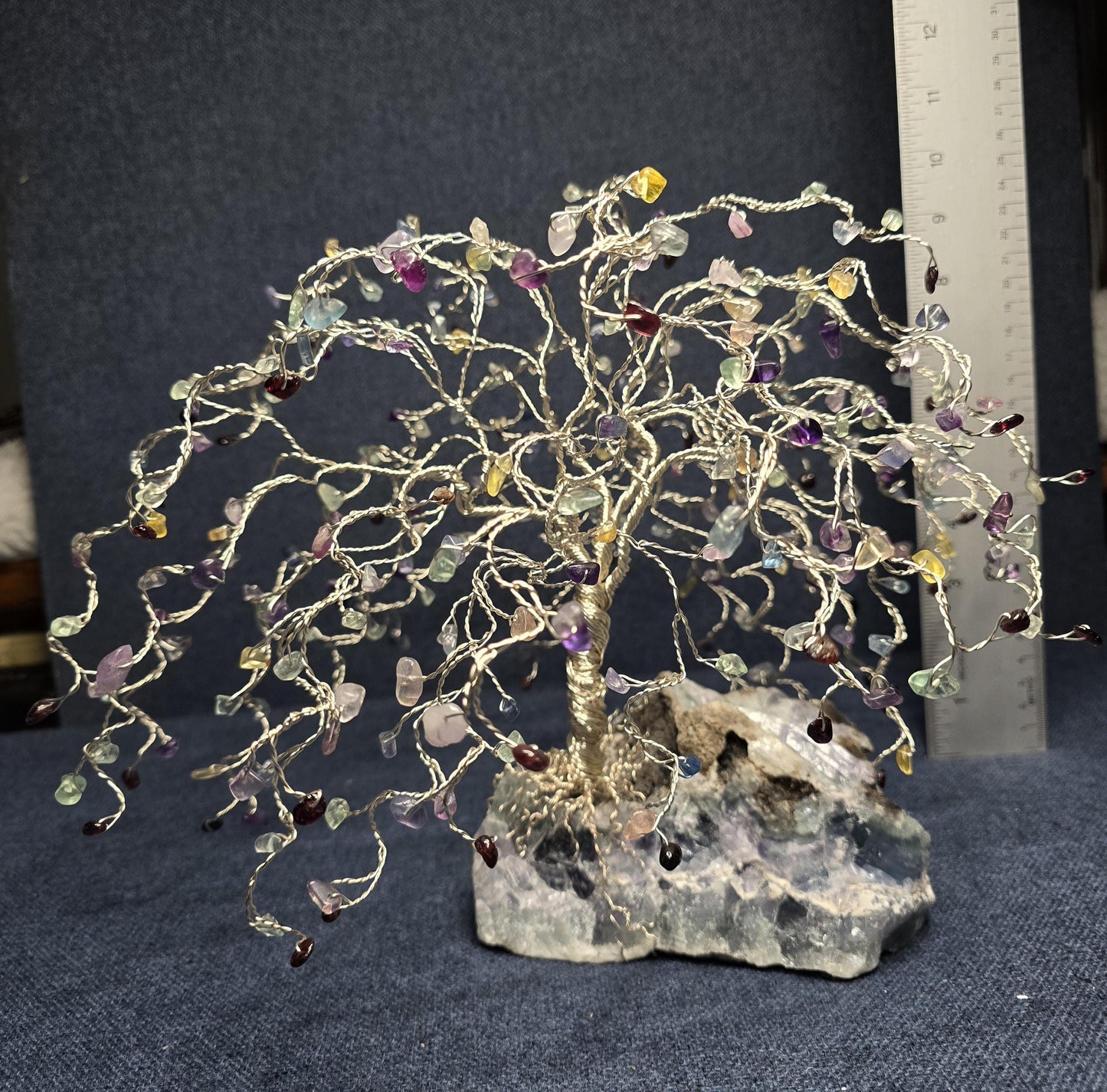 Fluorite Weeping Willow Crystal Tree on Raw Fluorite Base