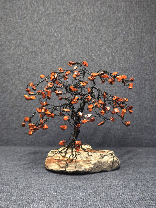 Red Jasper Bonsai Crystal Tree on Black Hills Rock Base