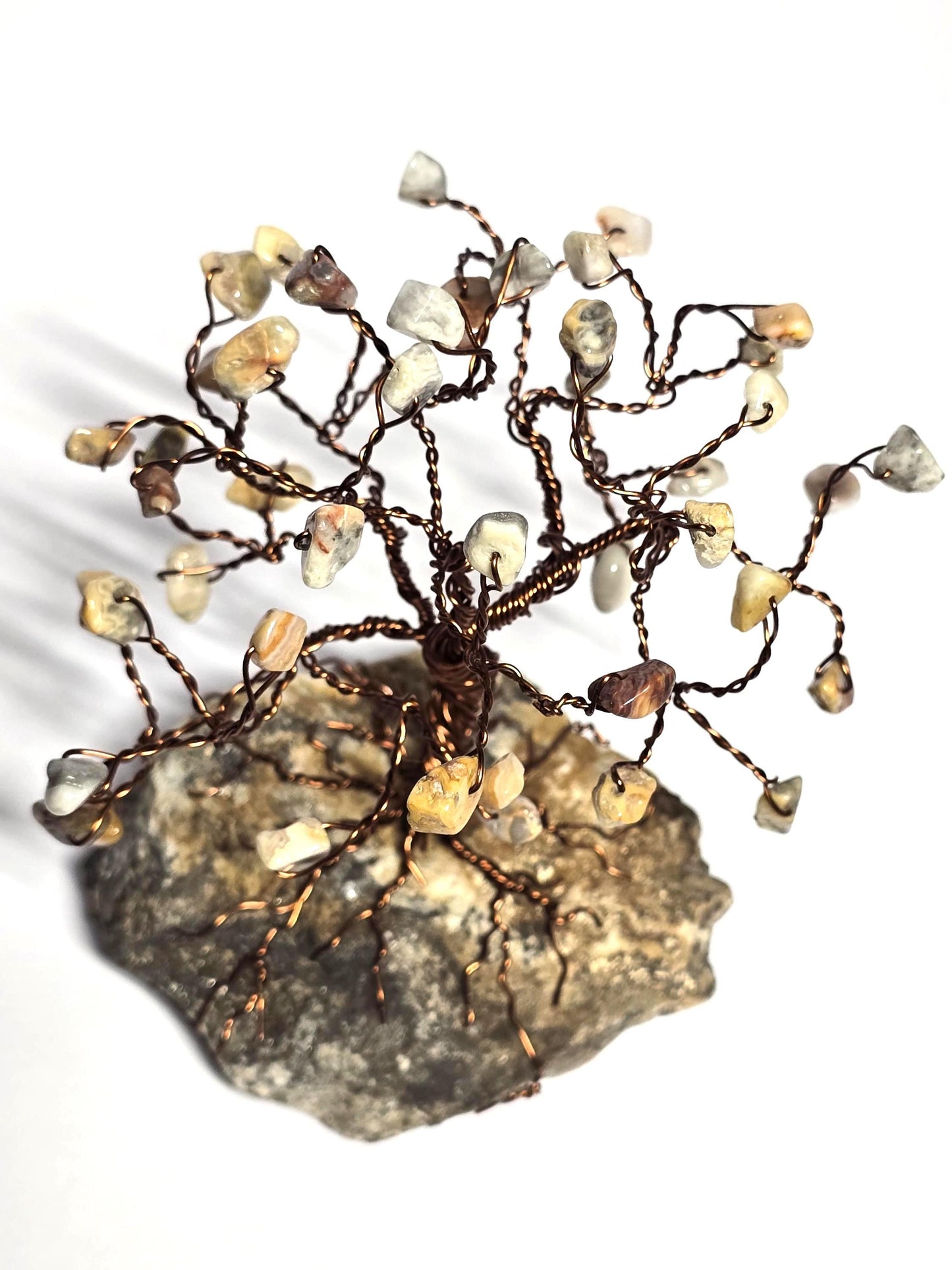 Mini Crazy Lace Agate Crystal Tree on Black Hills Rock Base