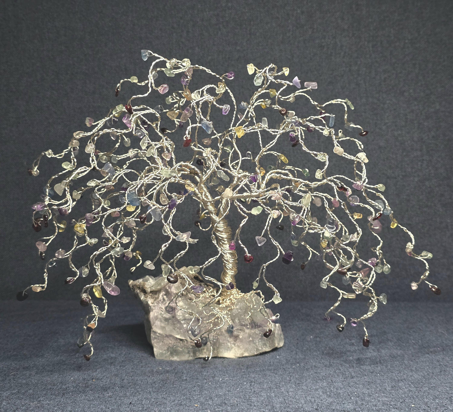 Fluorite Weeping Willow Crystal Tree on Raw Fluorite Base