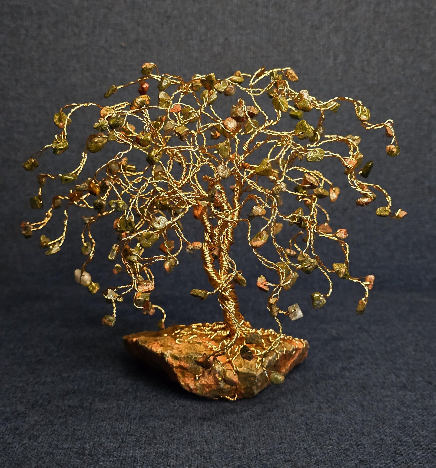 Weeping Willow Rose Gold Unakite Gem Tree on Unakite Rock Base