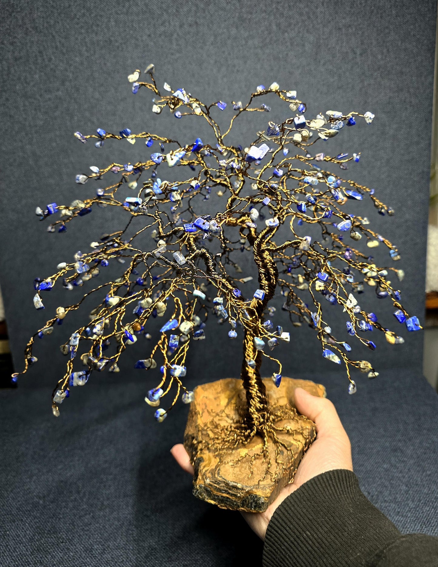 Large Lapis Lazuli Crystal Tree on Tigers Eye Rock Base