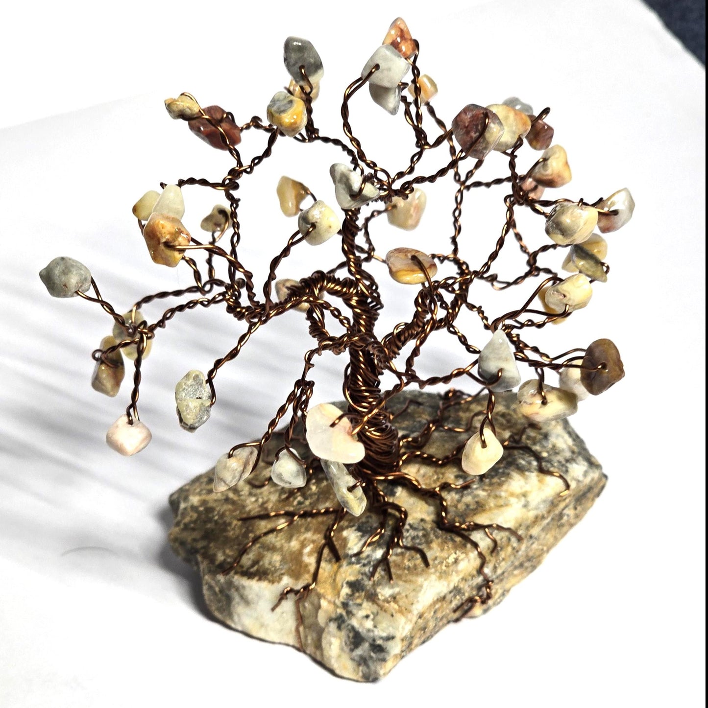 Mini Crazy Lace Agate Crystal Tree on Black Hills Rock Base