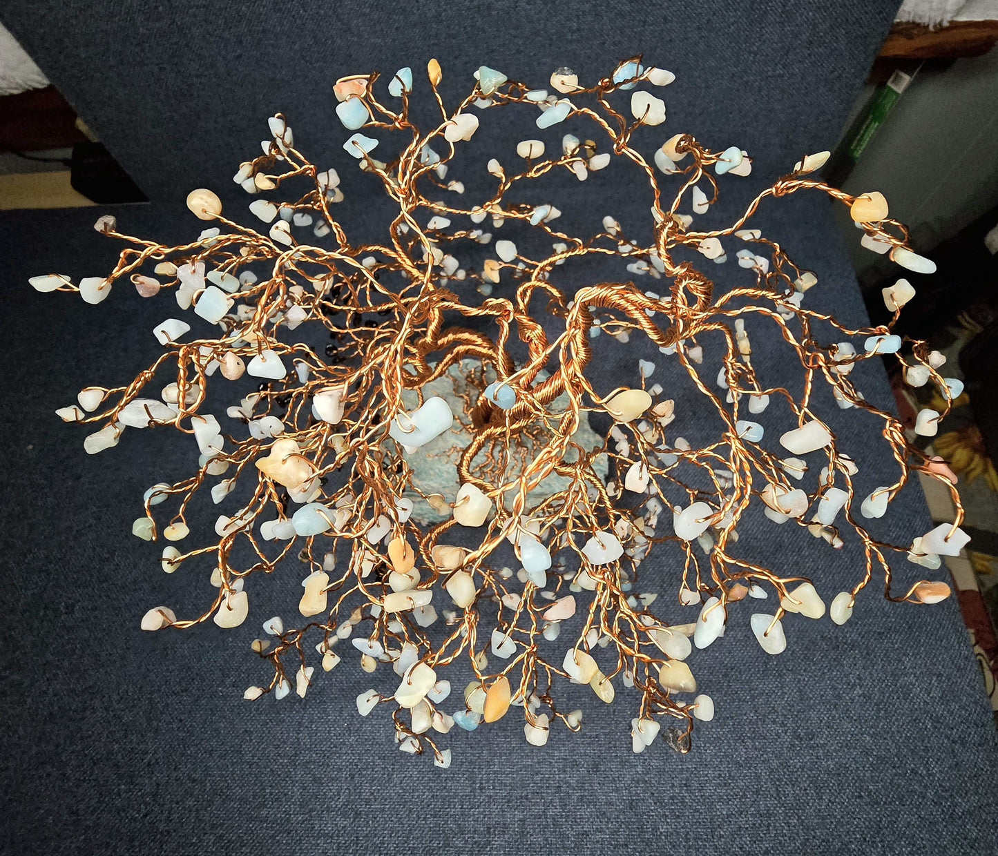 Amazonite & Black Tourmaline Crystal Tree Art Sculpture