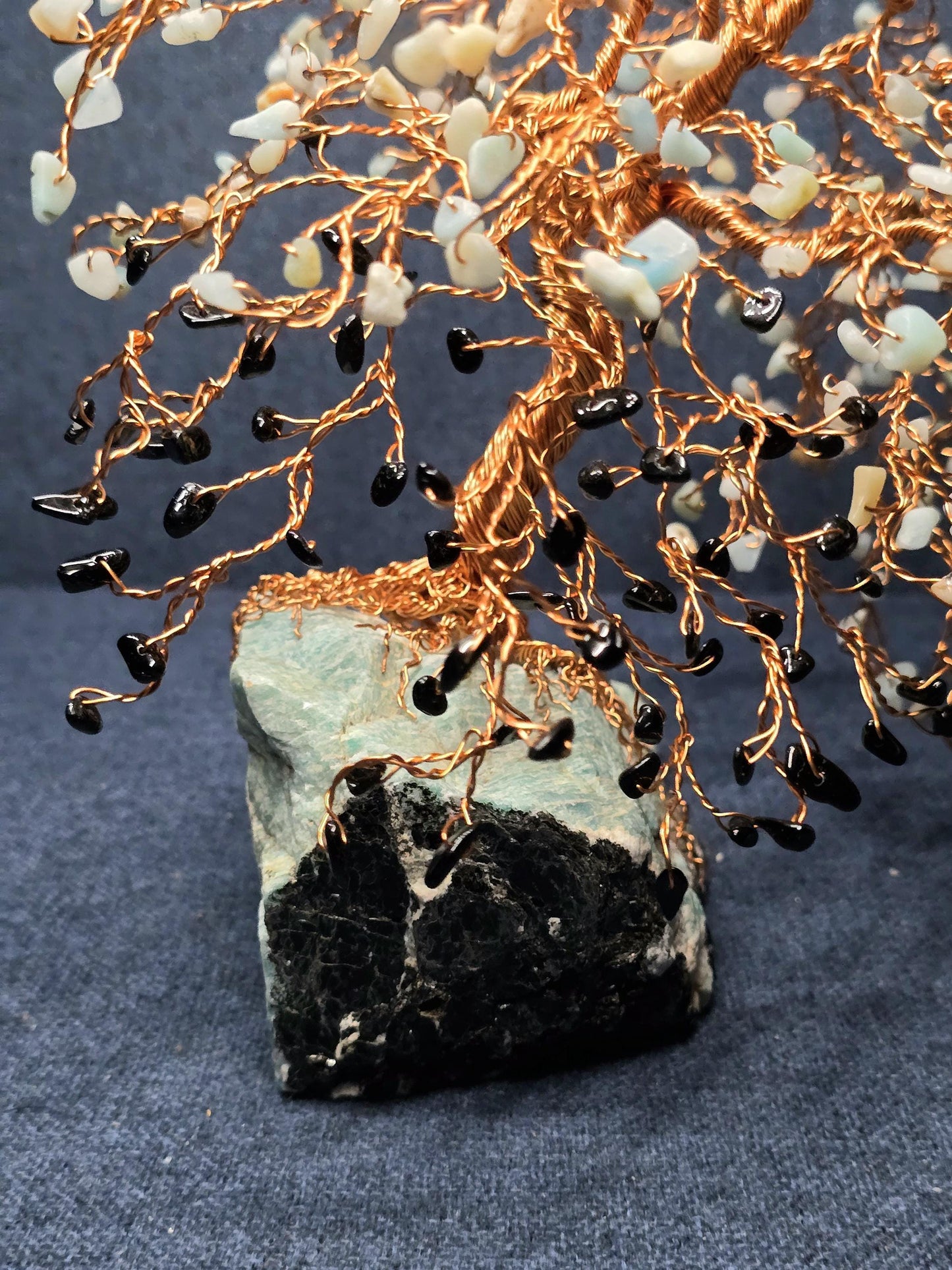 Amazonite & Black Tourmaline Crystal Tree Art Sculpture