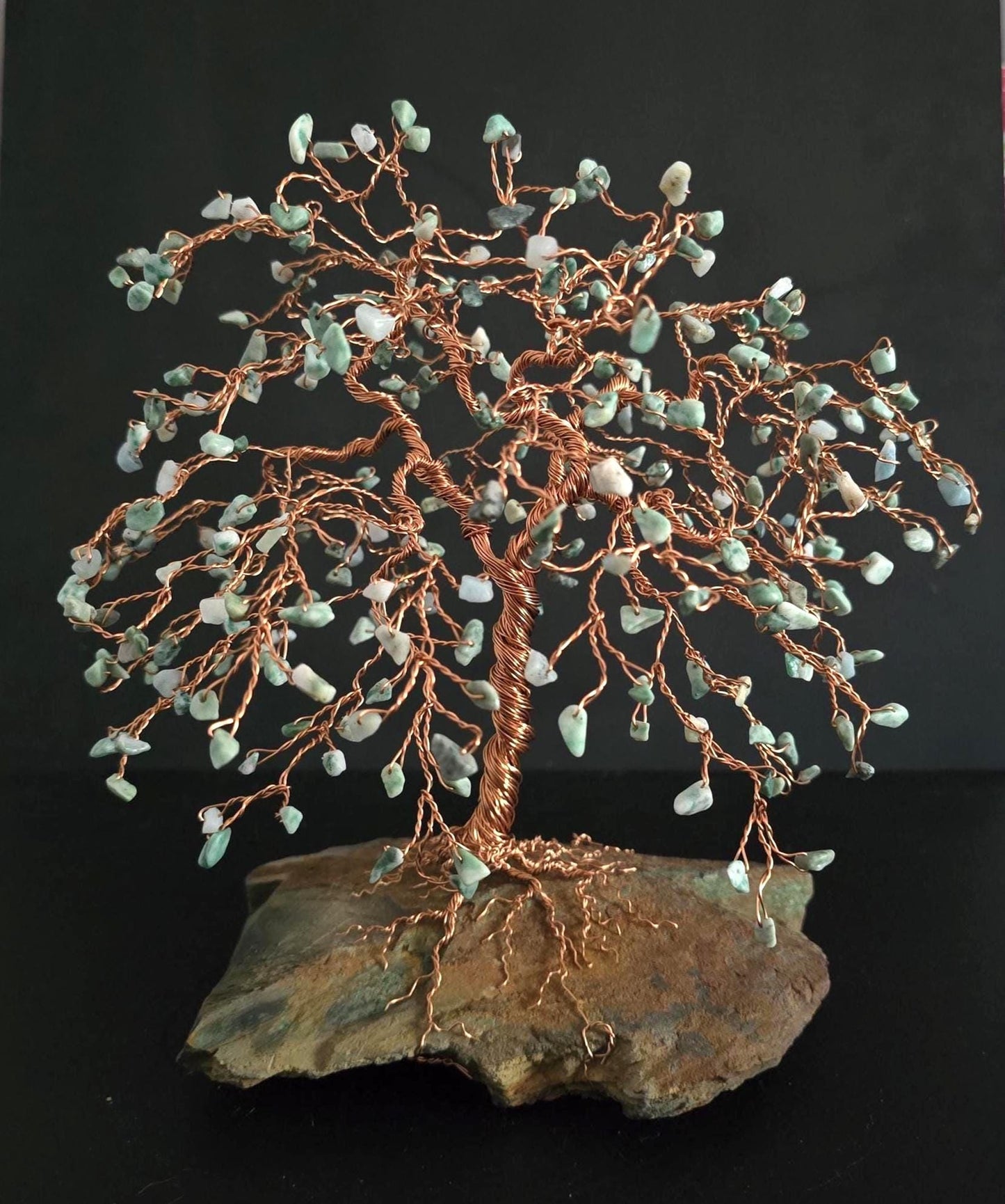Green Jade Gem Tree on Chrysocolla Rock Base