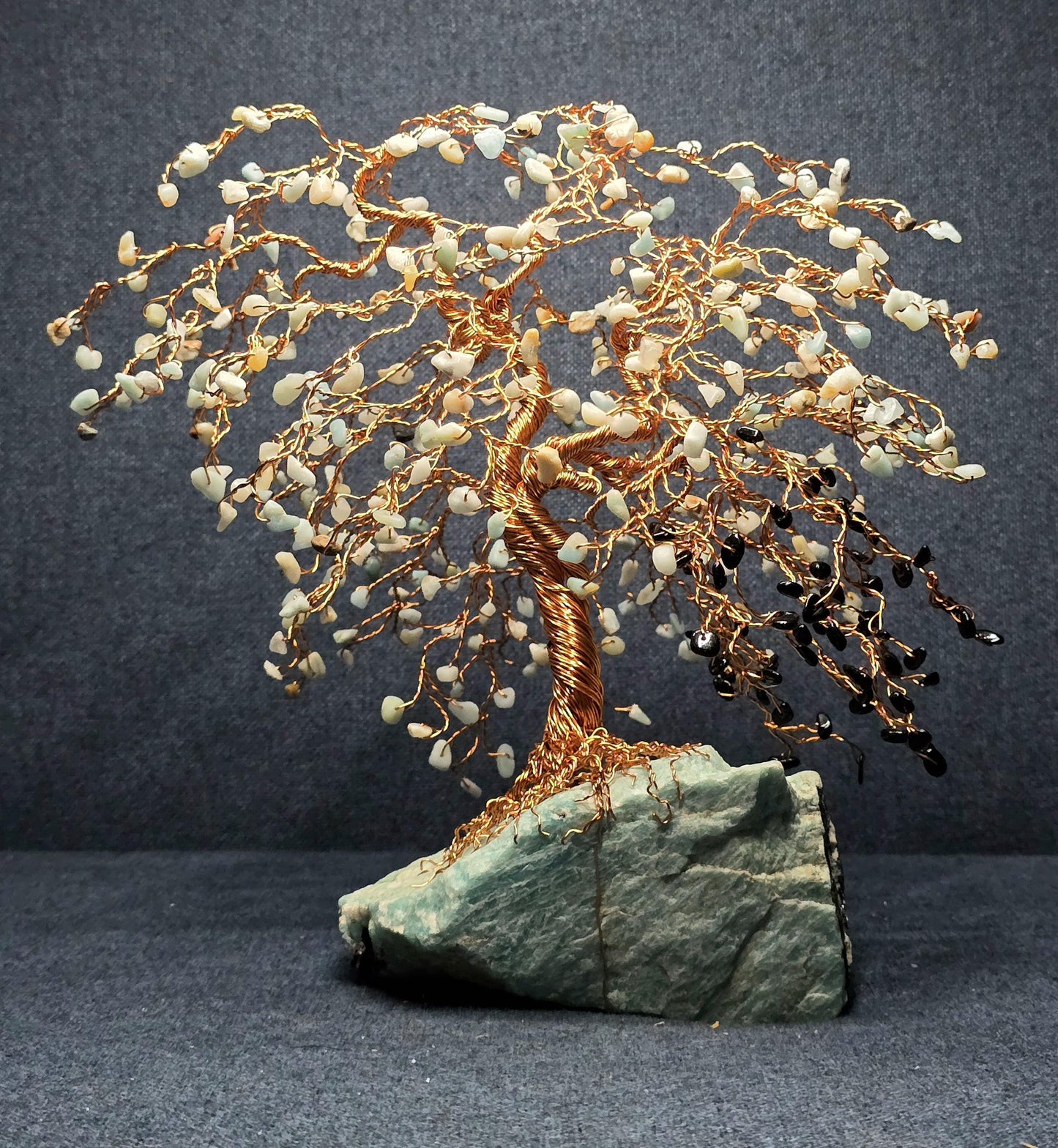 Amazonite & Black Tourmaline Crystal Tree Art Sculpture