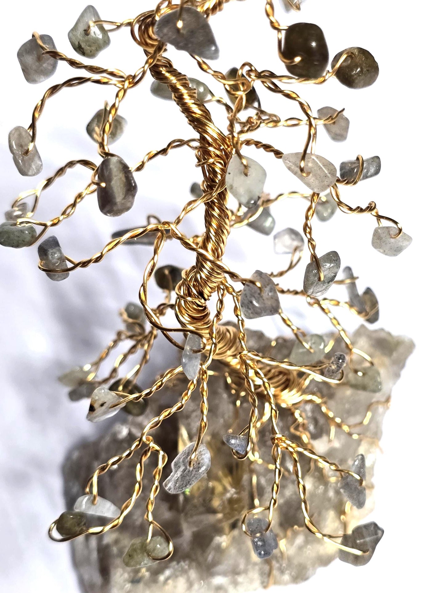 Flashy Labradorite Mini Pine Tree on Quartz Rock Base