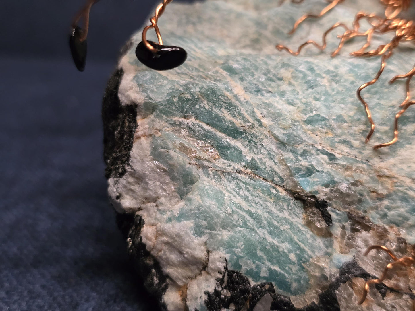 Amazonite & Black Tourmaline Crystal Tree Art Sculpture