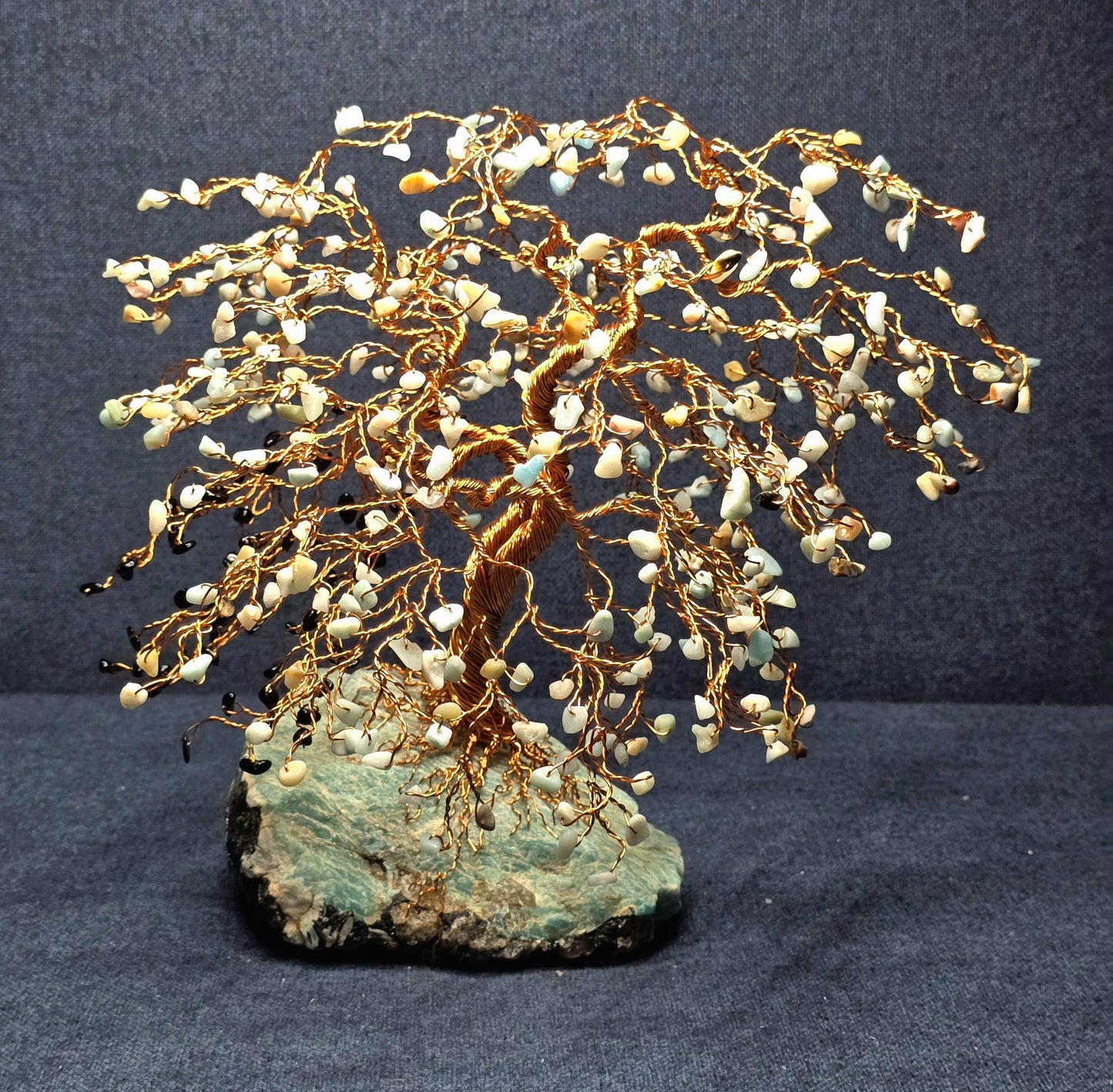 Amazonite & Black Tourmaline Crystal Tree Art Sculpture